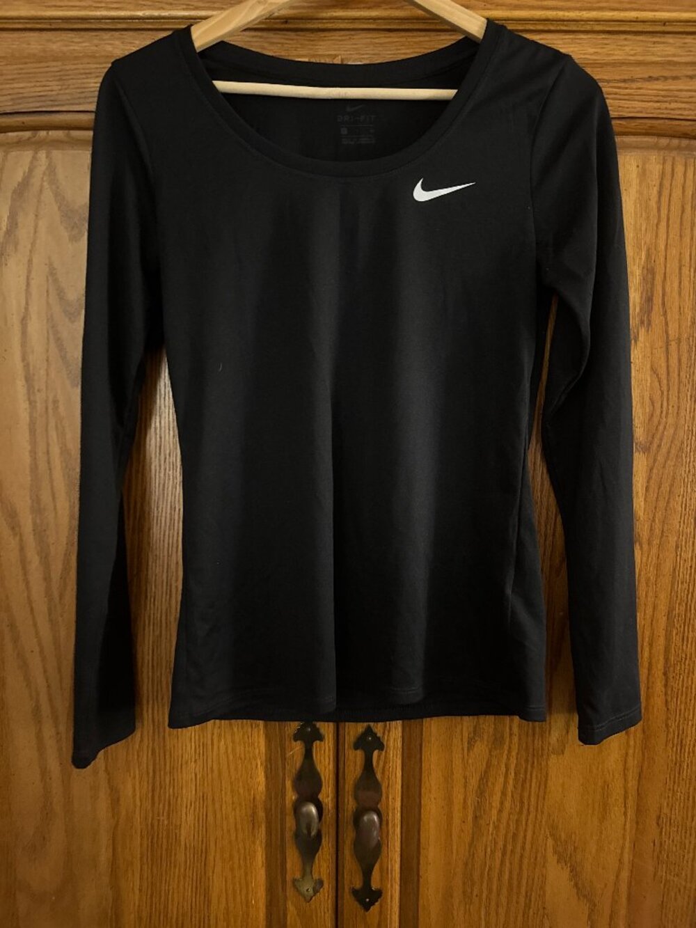 Nike Black Long Sleeve Scoop Neck Tee with White Swoosh